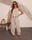 Yacht Day Striped Drawstring Cotton Wide Leg Pants