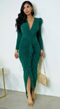 Azra Metallic Maxi Dress Green