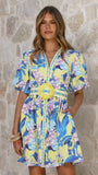 Katana Mini Dress Blue Leaf Orchid