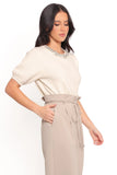 Orlana Embellished Neck Short Sleeve Sweater Cream