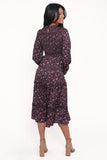 Edwina Shirred Frill Long Sleeve Midi Dress Plum Floral