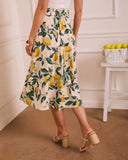 Sunlit Grove Lemon Print Midi Skirt