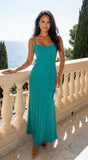 Amelie Ruched Open Back Maxi Dress Aqua green