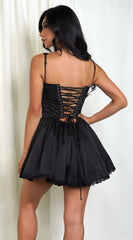 Camilla Black Satin Corset A Line Mini Dress