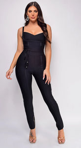 Elmirah Waist Cinching Bandage Jumpsuit Black