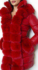 Glacier PU Puffer Fur Jacket Red