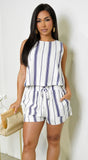 Marika Linen Stripe Set Blue