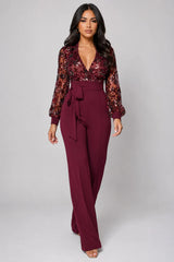 Eve Wine Red Sequin Jumpsuit