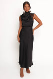Anabelle Halter Neck Lace Maxi Dress Black