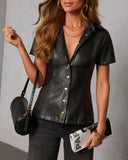 Olenna Leather Button Down Top