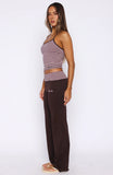 Lucky Charm Fold Over Pants Choc Pink Stripe