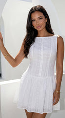 Helena Boat Neck Mini Dress White