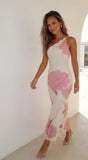 Petalise Floral Asymmetrical Maxi Dress Pink