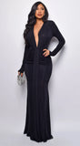 Leilani Metallic Ruched Deep V Maxi Dress Black