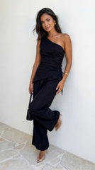Caldera Linen One Shoulder Set Black