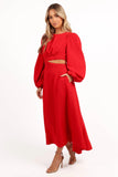 Ginnee Puff Sleeve Cutout Midi Dress Red