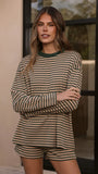 Flossie Long Sleeve Top and Shorts Set Beige Green Stripe