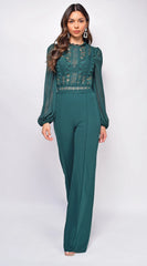 Nerine Crochet Lace Mesh Jumpsuit Hunter Green