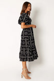 Soliel Puff Sleeve Midi Dress Black Tan