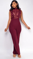Vanna Crochet Flared leg Jumpsuit Wine