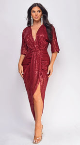 Uma Sequin Midi Dress Burgundy