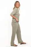 Yulissa Wide Ribbed Pant Set Khaki Green