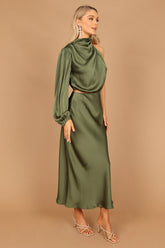 Amelie One Shoulder Midi Dress Olive