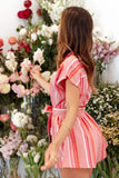 Addie Tie Waist Romper Pink Stripe