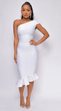 Bostyn White One Shoulder Fluted Bandage Dress
