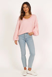 Becca Crewneck Waffle Stitch Stripe Knit Sweater Pink