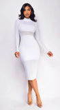 Taima High Neck Sheer Pointelle Midi Dress White