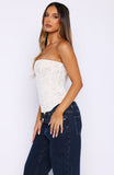 Booking My Flight Strapless Lace Bustier White