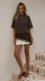 Mirandah Satin Panel T Shirt Chocolate