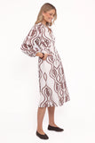 Lira Long Sleeve Midi Dress Brown Print