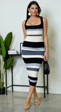 Mari Stripe Multi Color Midi Dress Black