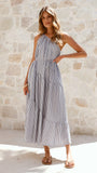 Wendy One Shoulder Maxi Dress Blue White Stripe