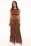 Viola Drawstring Wide Leg Pant Chocolate
