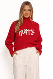 Merry Turtleneck Knit Sweater Red White