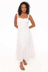Enola Gather Midi Dress White