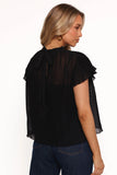 Topia Pleated Flutter Sleeve Top Black