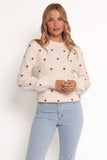 Xadie All Over Mini Heart Sweater Cream Red