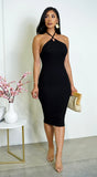 Kaya Halter Ribbed Midi Dress Black