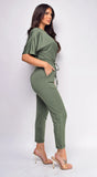 Lia Olive Green V Neck Jumpsuit