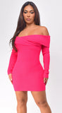 Edyta Off Shoulder Sweater Mini Dress Pink