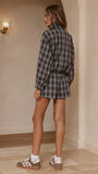 Ivana Funnel Neck Jacket Shorts Set Brown Blue Plaid