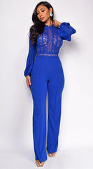 Nerine Crochet Lace Mesh Jumpsuit Royal Blue