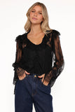 Yeva Lace Button Up Blouse Black