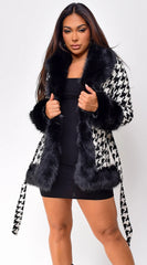 Korinna Houndstooth Faux Fur Coat Black