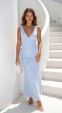 Elyra Floral Burnout Halter Maxi Dress Blue