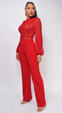 Nerine Crochet Lace Mesh Jumpsuit Red